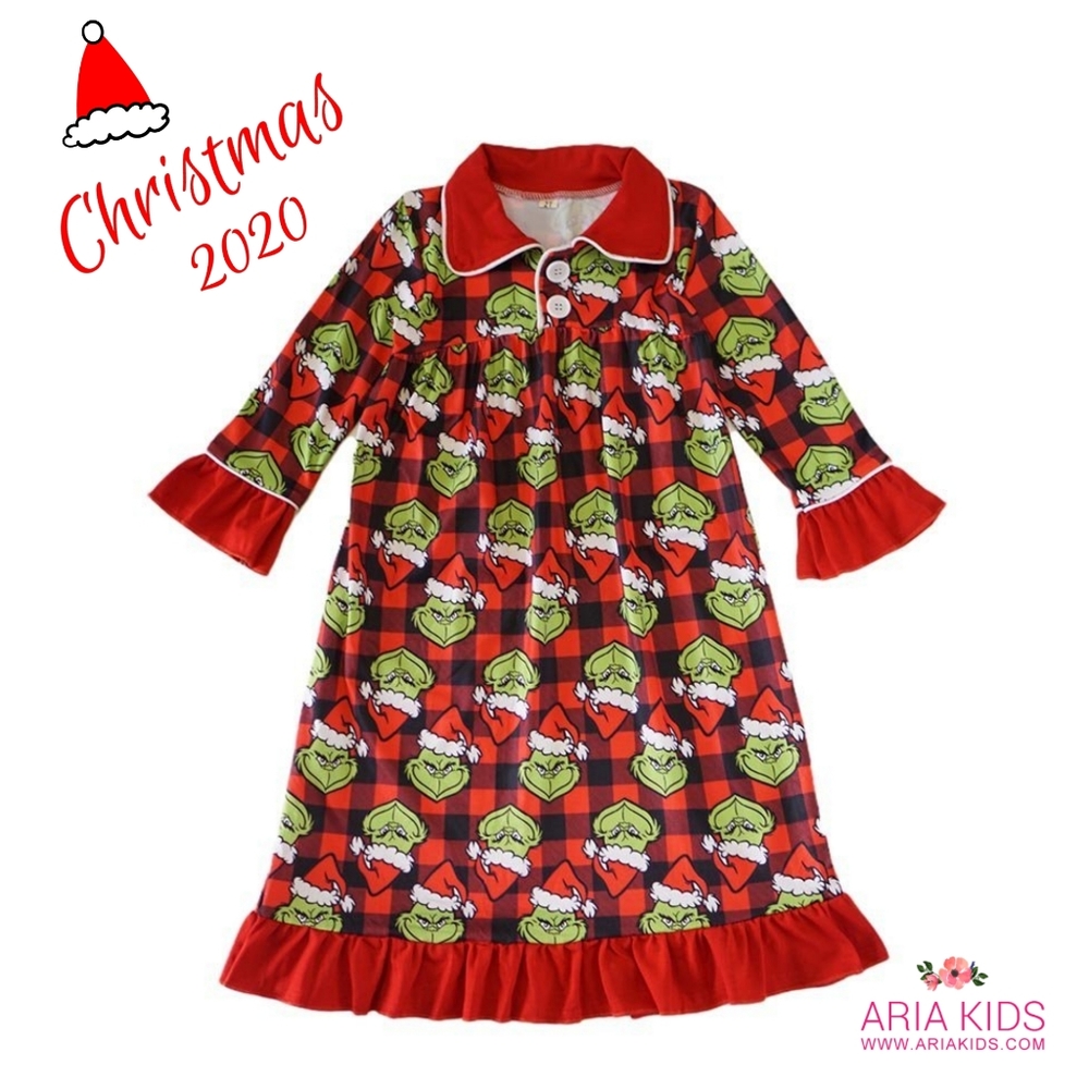 The Grinch Plaid Sleeping Gown Dress